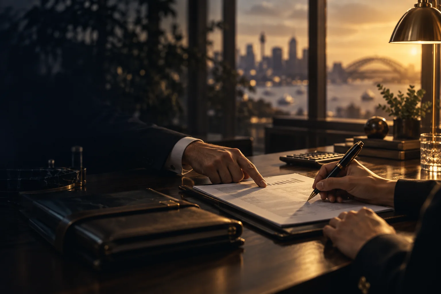 A client signing a financial agreement with a fountain pen at an advisory desk